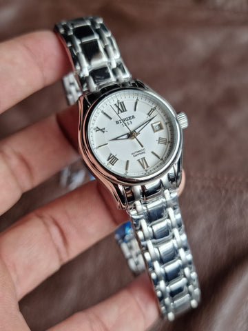 Binger white dial Silver Chain 29mm dial Size Ladies Watch